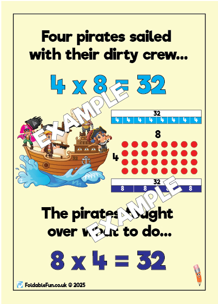 Four pirates sailed with their dirty crew... 4x8=32. The pirates fought over what to do... 8x4=32. Four pirates sailed with their dirty crew... 4x8=32. The pirates fought over what to do... 8x4=32.