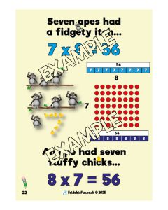 Seven apes had a fidgety itch... 7 x 8 = 56 An ape had seven fluffy chicks... 8 x 7 = 56